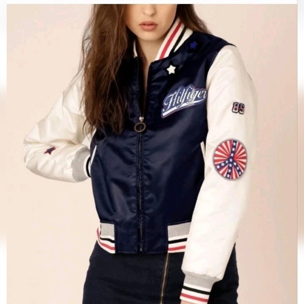 Tommy Hilfiger Women's Varsity Jacket in Navy and White